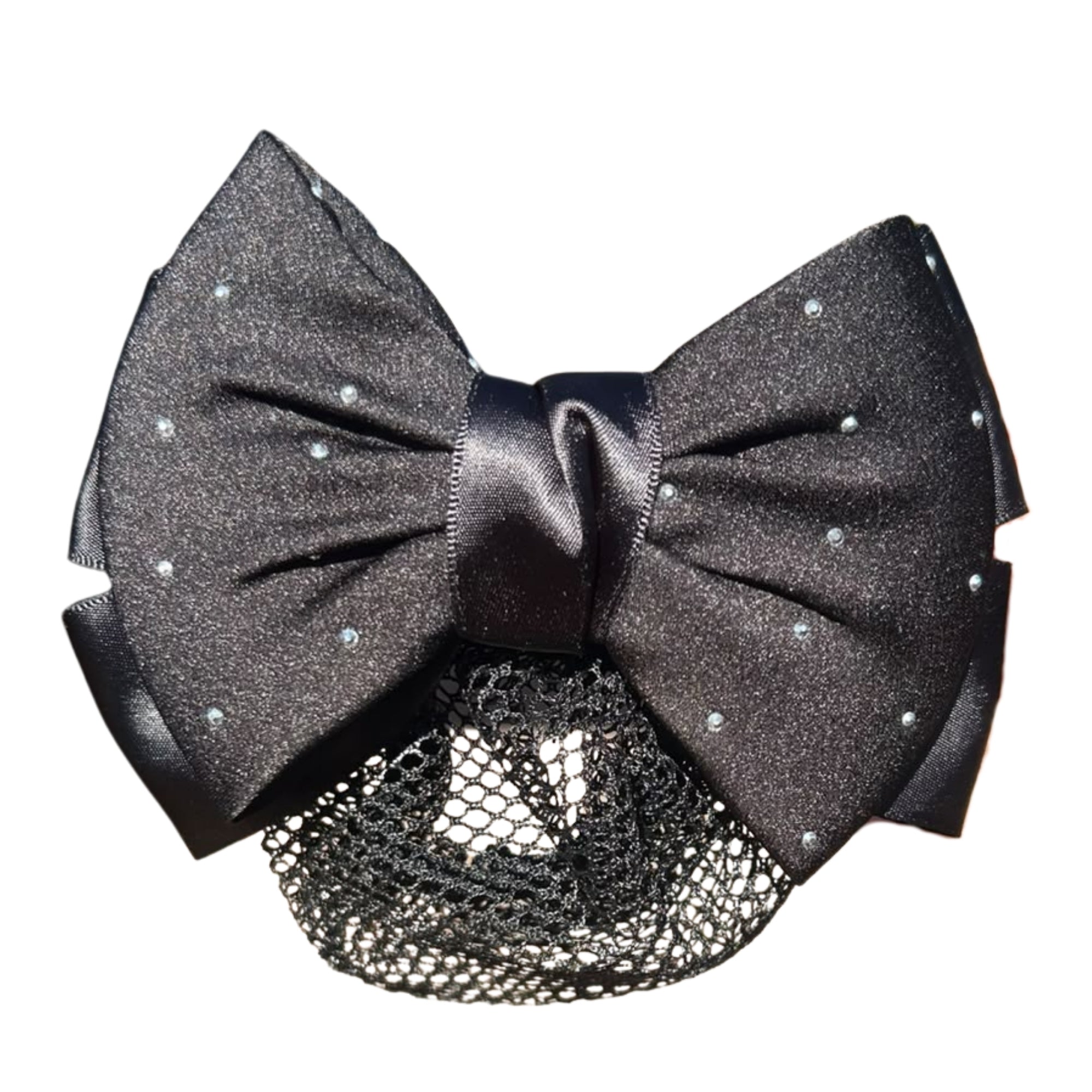 EDC Crystal Bow Hair Bun Net With Satin Bow And Crystal Detailing