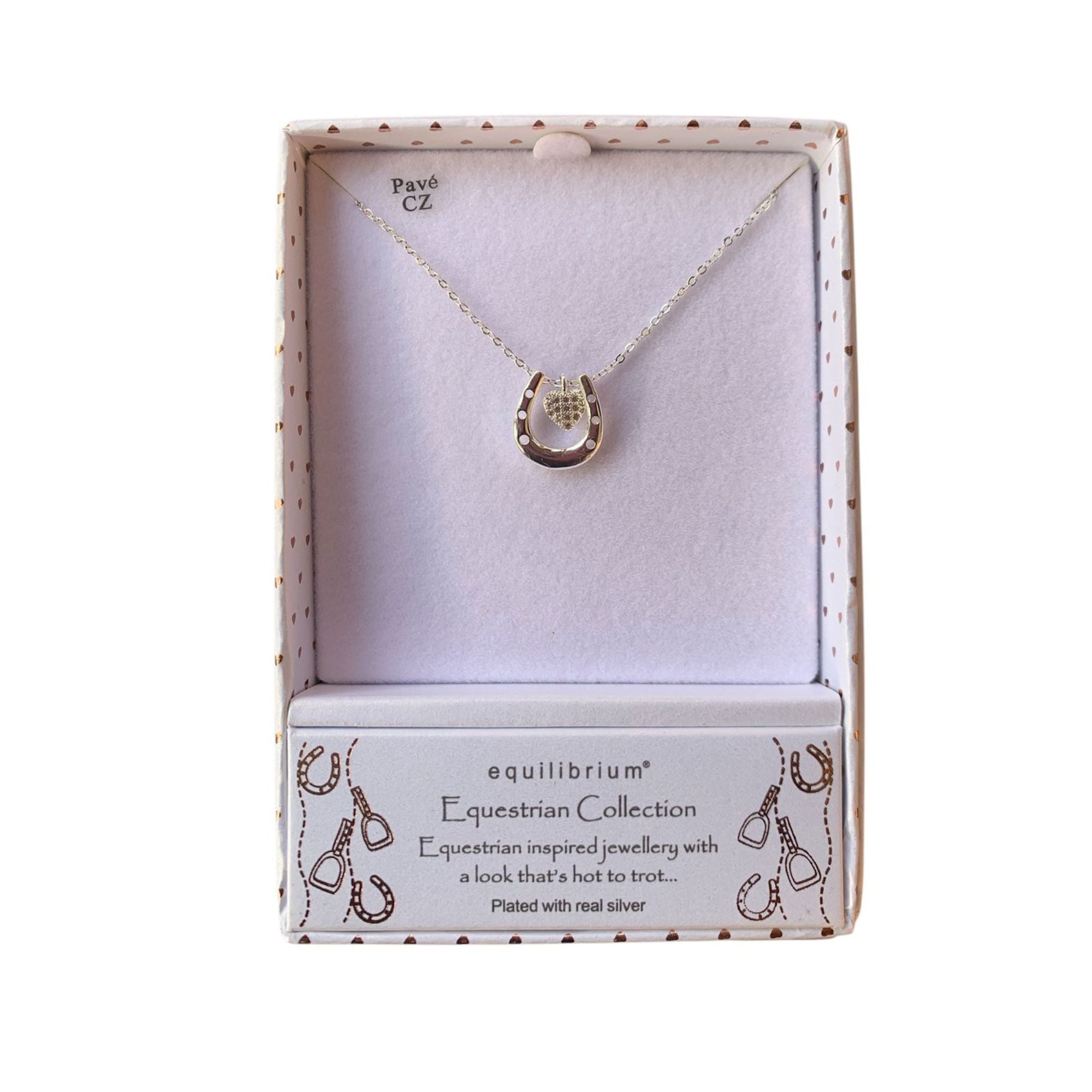 Equilibrium Silver Plated Equestrian Horseshoe Heart Necklace