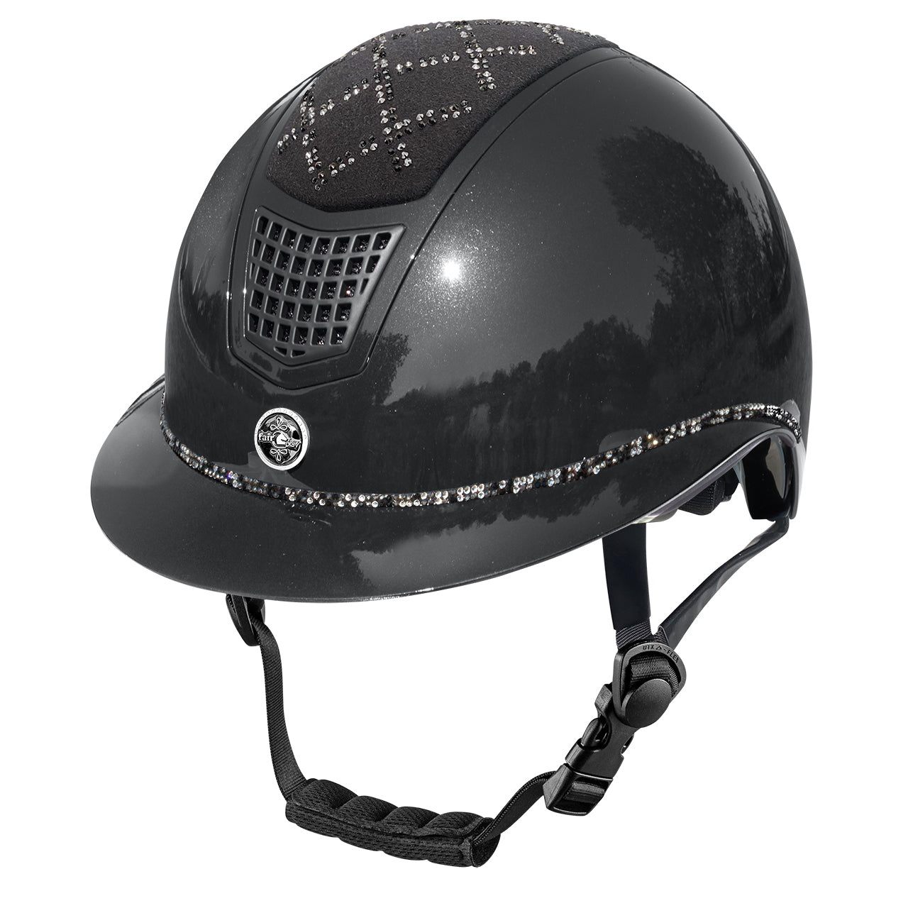 Fair Play Quantinum Spotlight Shiny Silver Riding Helmet Black