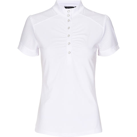 White short-sleeve shirt with a collar on a white background