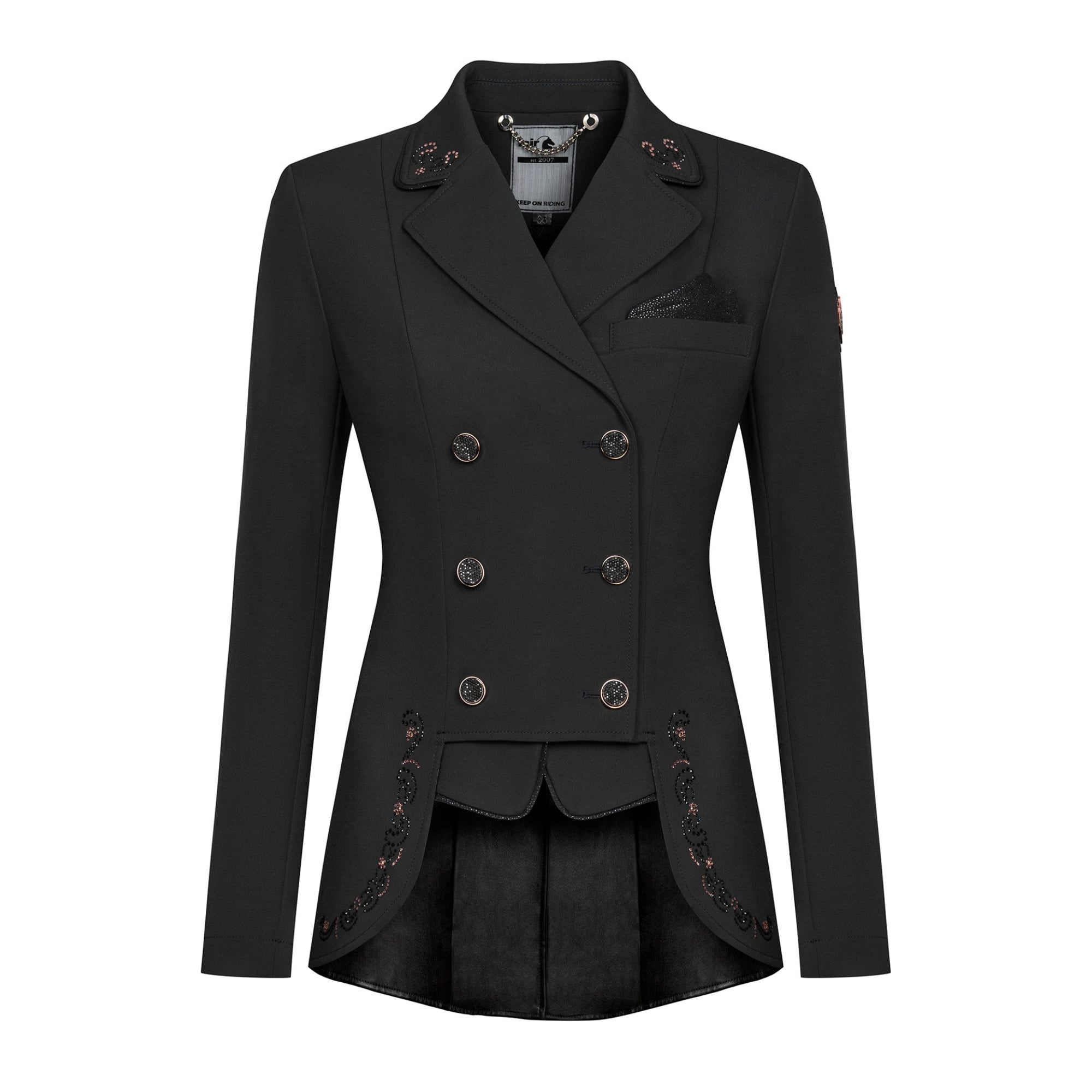 Fairplay_Dressage_Short_Tailcoat_Jacket_Lexim_Chic_Rosegold_Front_Black