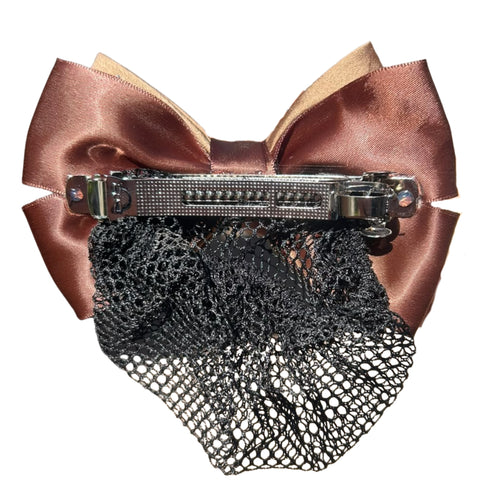 EDC Crystal Bow Hair Bun Net With Satin Bow And Crystal Detailing