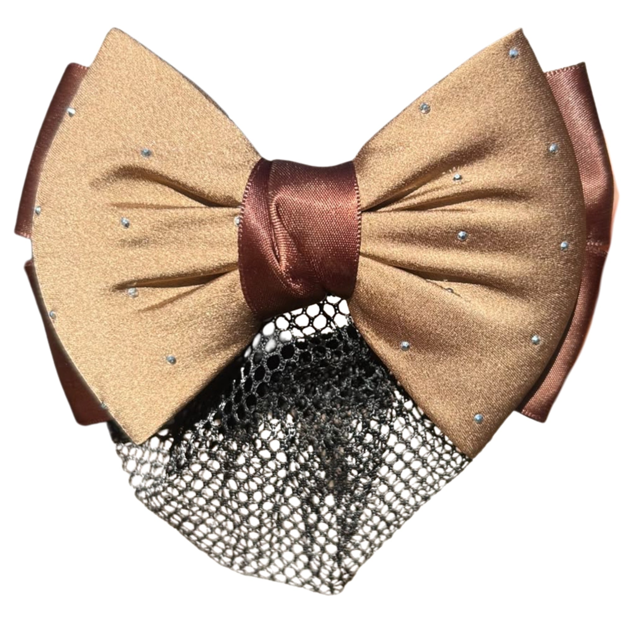 EDC Crystal Bow Hair Bun Net With Satin Bow And Crystal Detailing