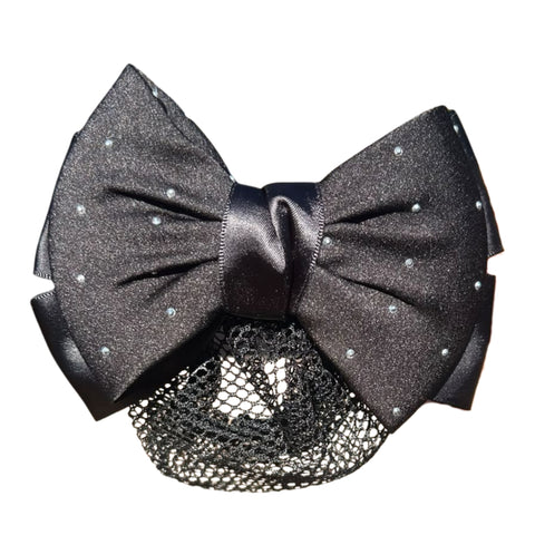 EDC Crystal Bow Hair Bun Net With Satin Bow And Crystal Detailing