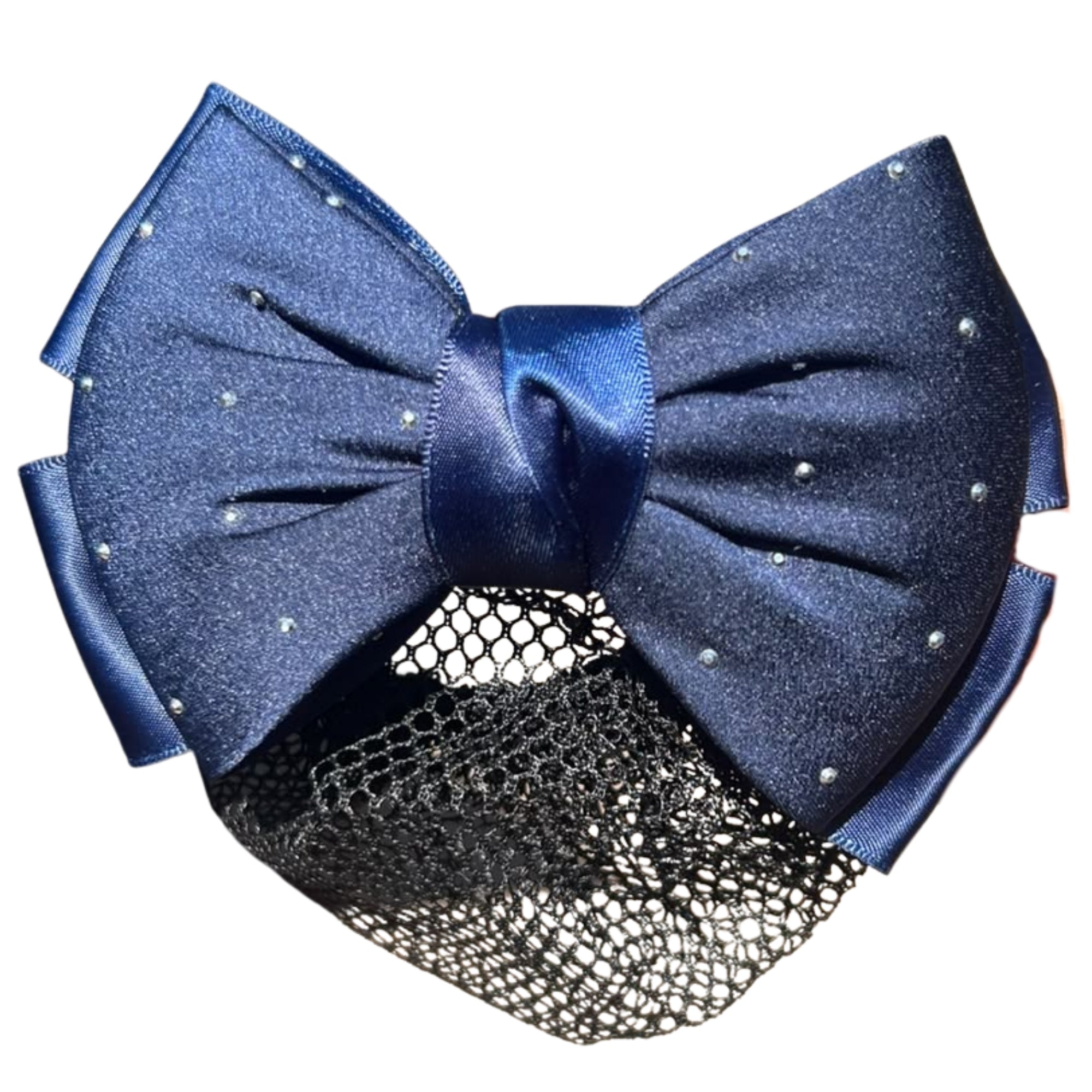 EDC Crystal Bow Hair Bun Net With Satin Bow And Crystal Detailing