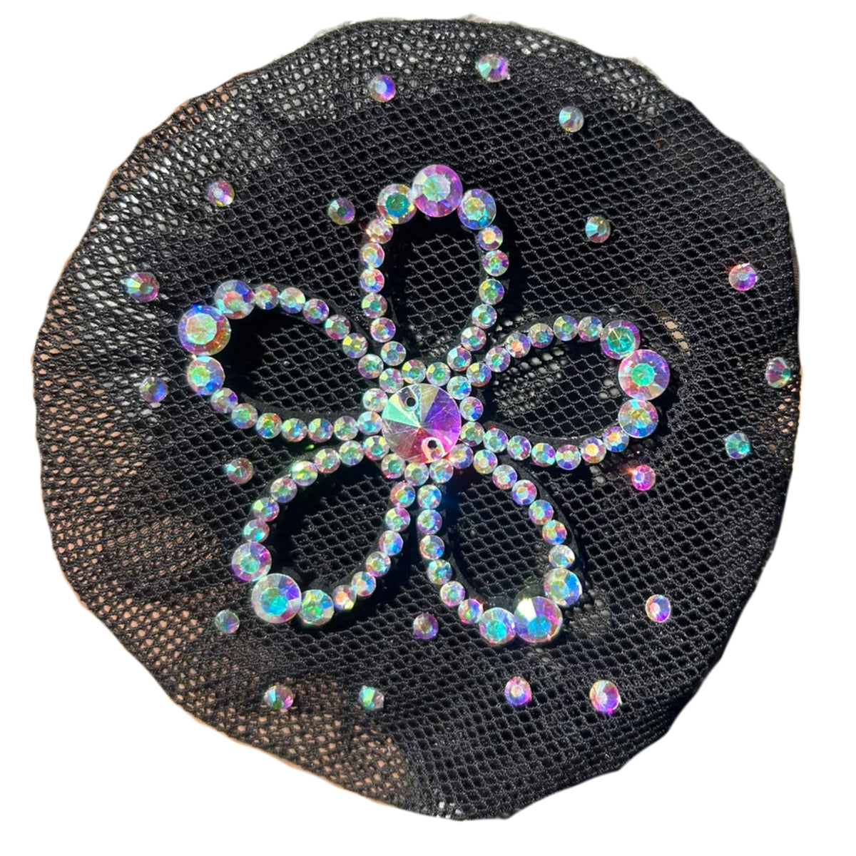 
EDC Crystal Flower Hair Bun Net With Iridescent Crystal Detailing
