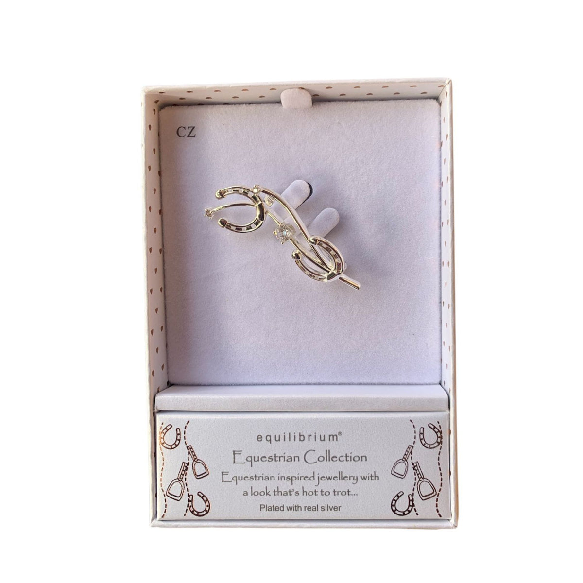 Equilibrium Silver Plated Equestrian Horseshoe Brooch