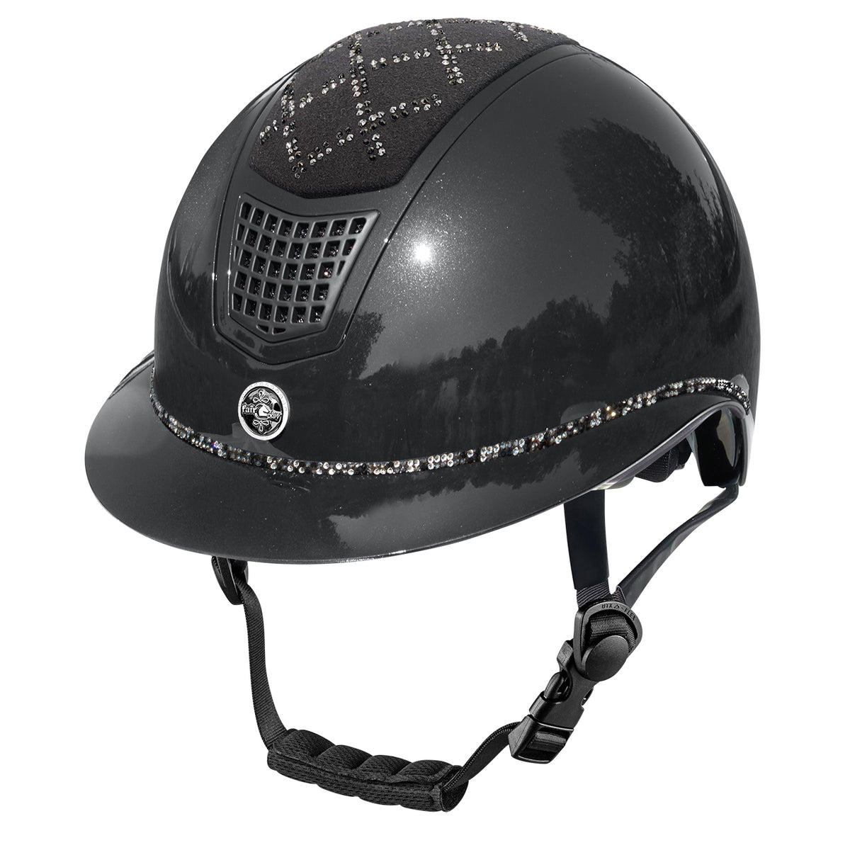 Fair Play Quantinum Spotlight Shiny Silver Riding Helmet Black