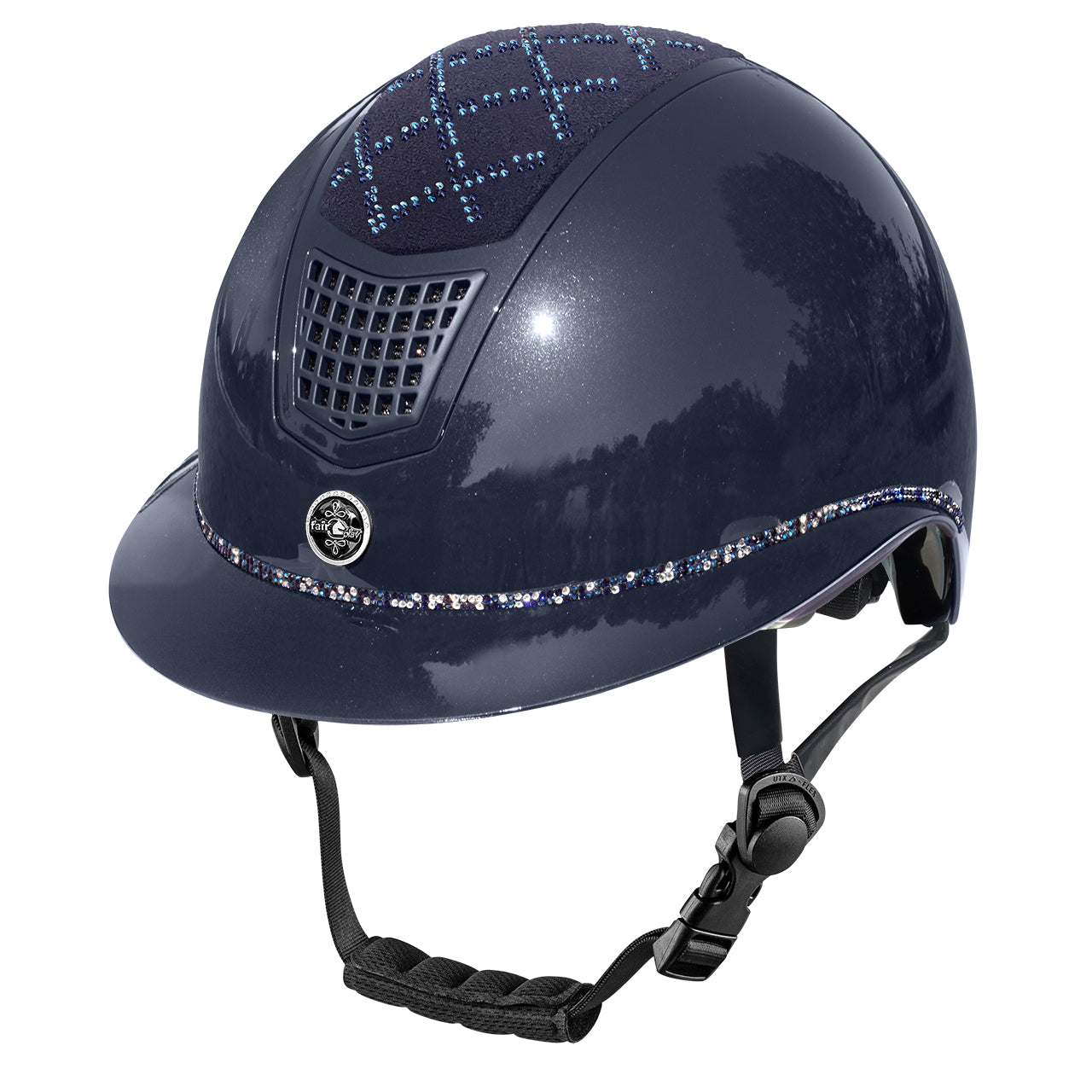 Fair Play Quantinum Spotlight Shiny Silver Riding Helmet Navy