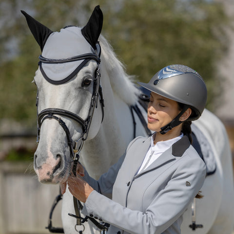 OneK MIPS Avance Matt Grey Riding Helmet With Glitter Top And Silver Chrome Details