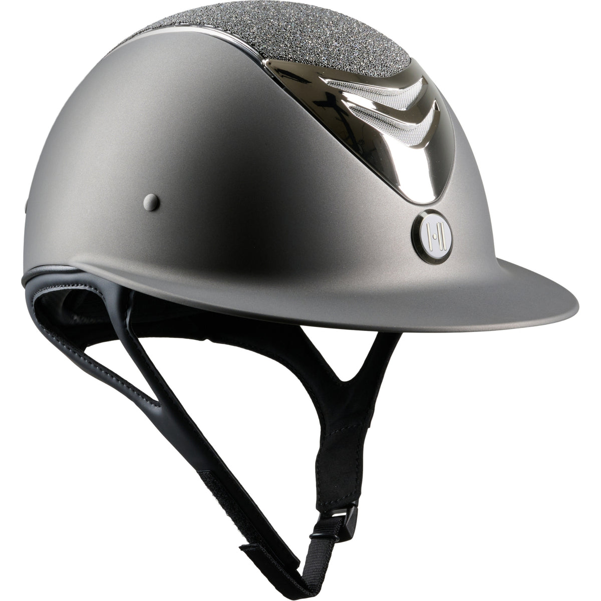 OneK MIPS Avance Matt Grey Riding Helmet With Glitter Top And Silver Chrome Details