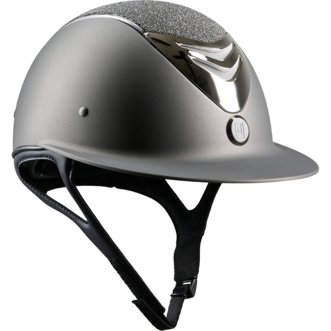 OneK MIPS Avance Matt Grey Riding Helmet With Glitter Top And Silver Chrome Details
