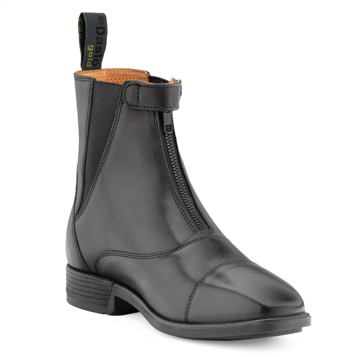 Daslo Gold Leather Jodhpur Boots Front Zip Black
