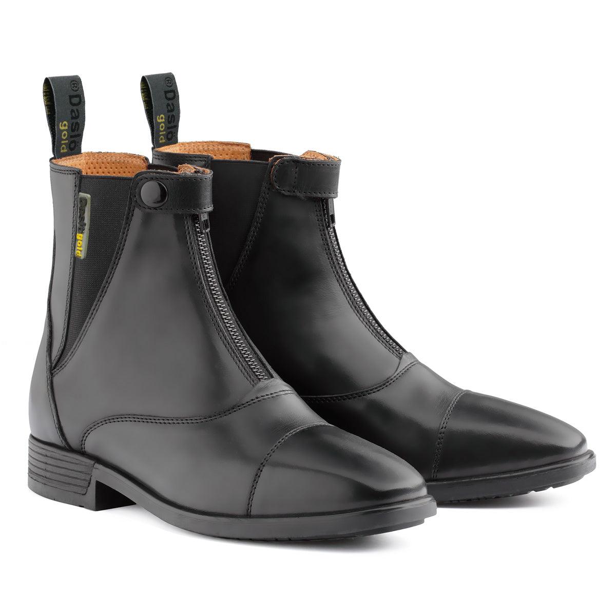 Daslo Gold Leather Jodhpur Boots Front Zip Black
